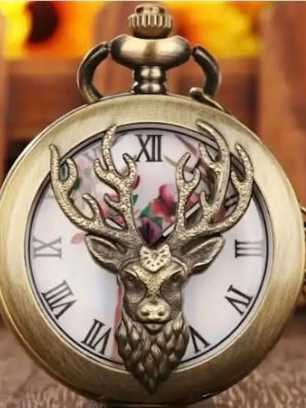 Antique Brass Deer Pocket Watch - Brass Color